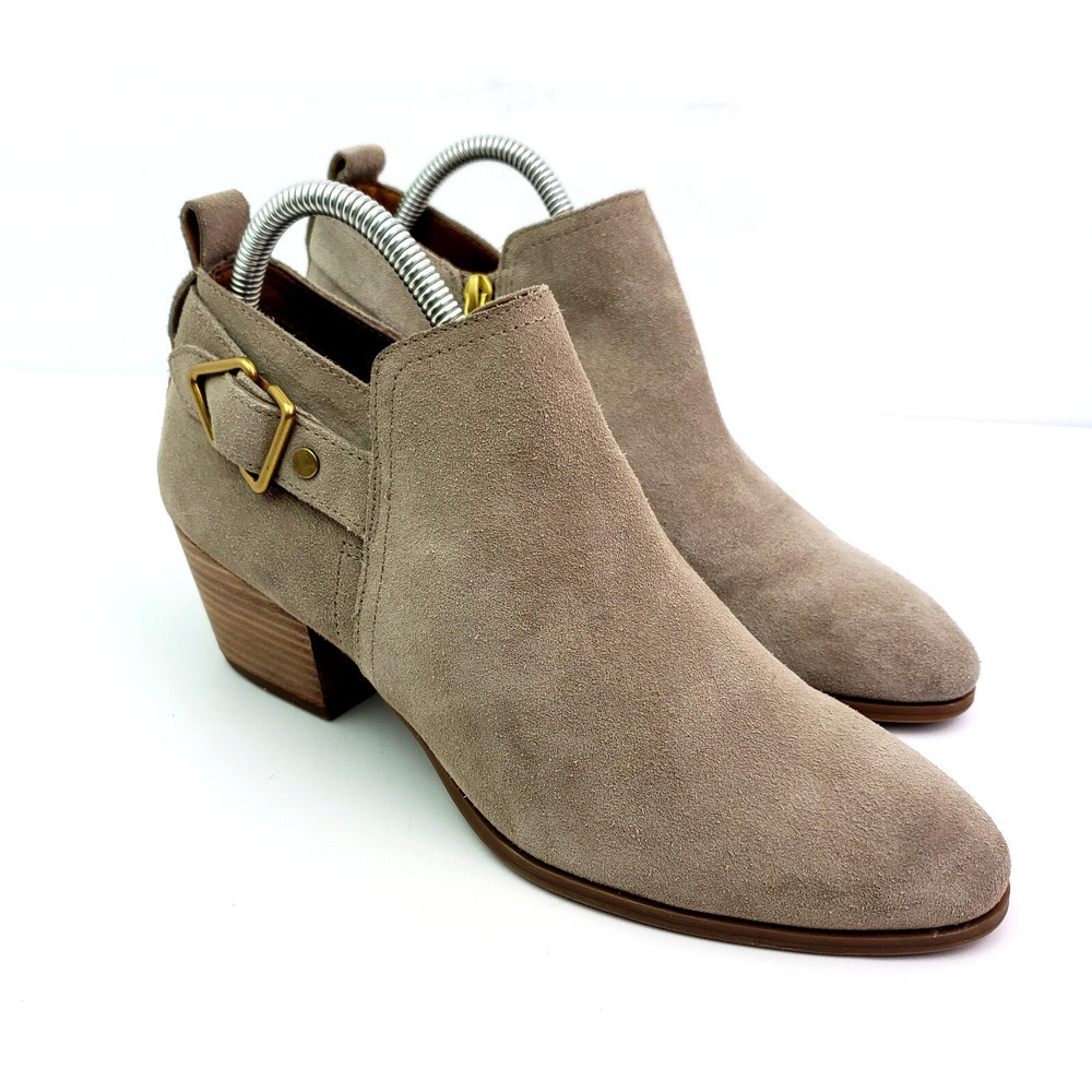 Franco Sarto Garfield Womens Size 9 Beige Suede Leather 2.25" Ankle Booties Boot